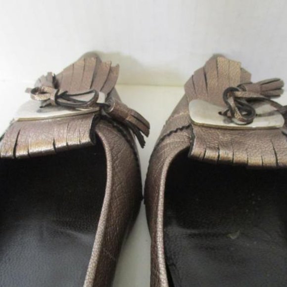 **Stuart Weitzman Metallic Flats Pewter Dark Gold Pointed Toe Tassel - Picture 3 of 11